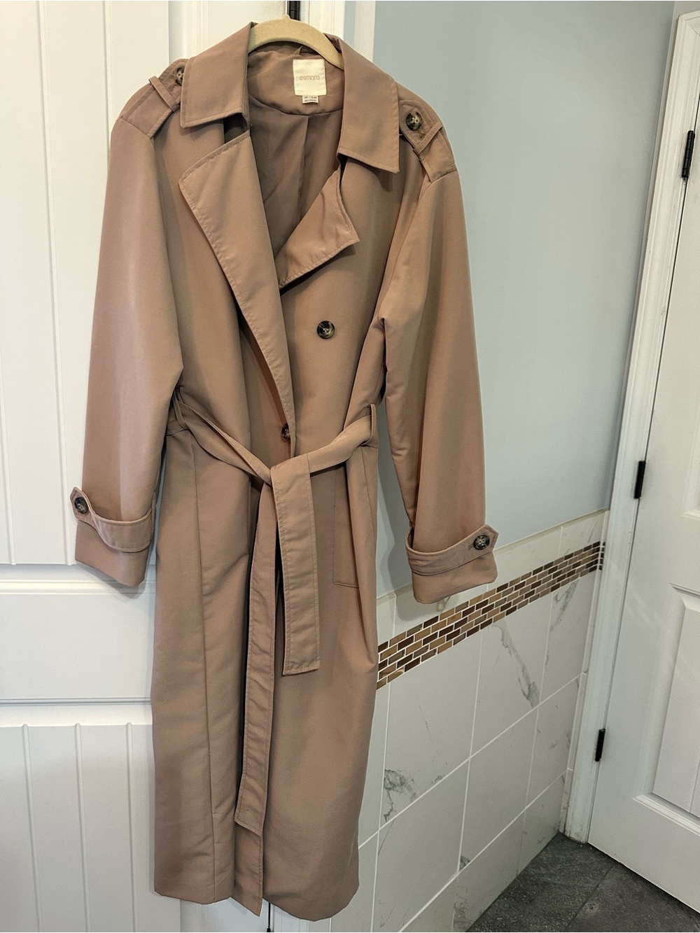 Women's Long Trench Coat in Taupe - Classic Belted Coat